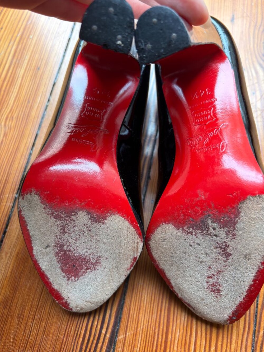 Vintage Rare Christian Louboutin Black Patent Leather Block Silver Heels - Picture 16 of 16